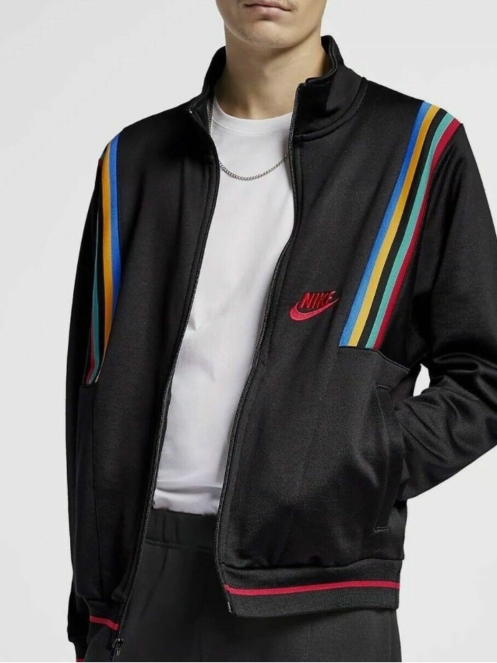 Nike Black Archive Reissue 1988 Track Jacket with Red Logo and Multicolor Size M
